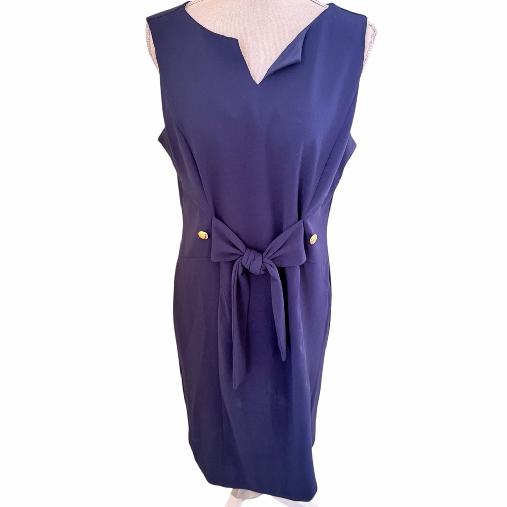 ILE New York Navy Blue Sleeveless Tie Detail Sheath Dress 12